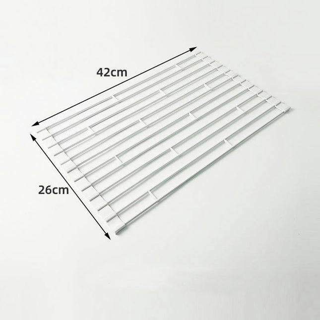 Over The Sink Roll up Sink Dish Drainer Rack Foldable for Kitchen Stainless Steel Dish Sink Holder Tool