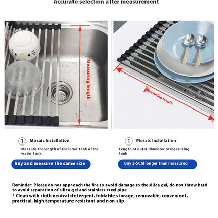Roll Up Dish Drying Rack Over Sink Multipurpose Foldable Stainless Steel Drainer - Kitchen Rack Gadget