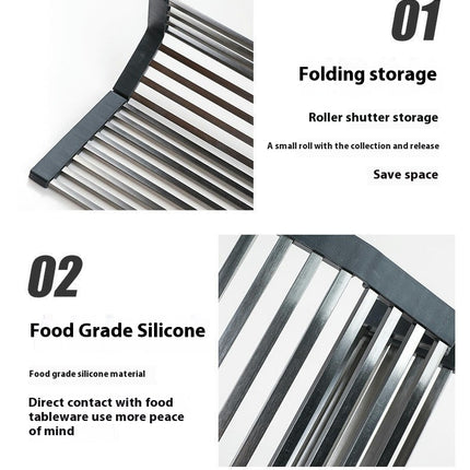Roll Up Dish Drying Rack Over Sink Multipurpose Foldable Stainless Steel Drainer - Kitchen Rack Gadget
