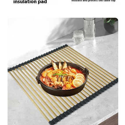 Roll Up Dish Drying Rack - Stainless Steel and Silicone Dish Drying Mat Over The Sink Foldable Drain