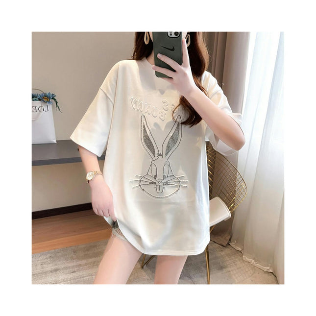 Women's Casual Short Sleeve Round Neck Cartoon Tops Loose Fit Tee Shirts Basic Tops