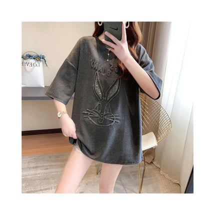 Women's Casual Short Sleeve Round Neck Cartoon Tops Loose Fit Tee Shirts Basic Tops