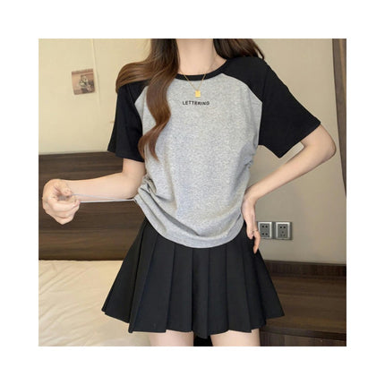 Women Summer Round Neck Short Sleeve T-Shirts Drawstring Casual Tops