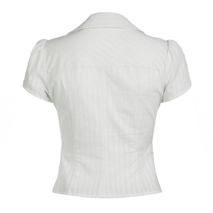 Womens Button Down Shirts Short Sleeve Summer V Neck Collared Stripes Fitted Blouses Tops