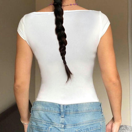 Women's Short Sleeve T Shirts Lace Trim Deep V Neck Crop Tops Slim Fit Shirts