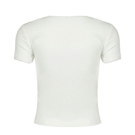 Women's Crop Tops Casual Short Sleeve Lace Trim Tee Tops V Neck T Shirts