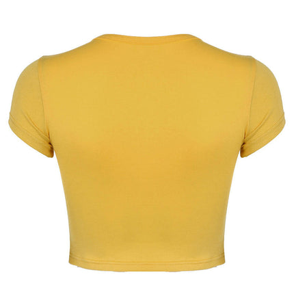 Womens Crew Neck Short Sleeve Shirt Basic Print Crop Tops Going Out Tops