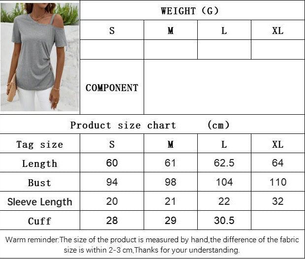 Women's Summer Ruched Short Sleeve Top One shoulder Casual T-Shirt