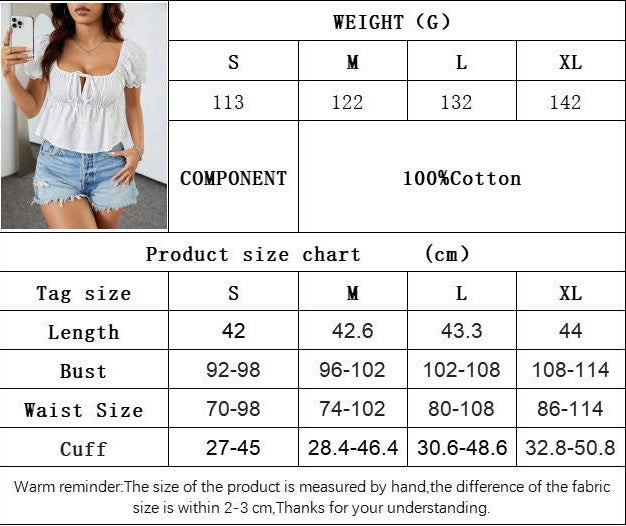 Women Summer Ruffled Hem Shirts Casual Puff Short Sleeve Square Neck Tops