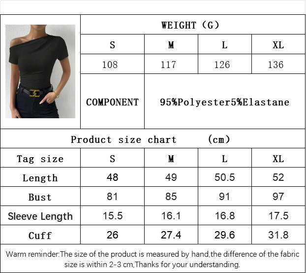 Women's Summer Ruched Slim Fit Short Sleeve Top One shoulder Casual T-Shirt