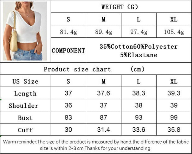 Women's Sexy V Neck Short Sleeve Crop Top Slim Fit Twist Back T Shirts