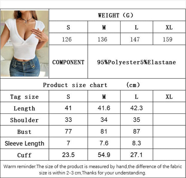 Women's Sexy Deep V Neck Short Sleeve Crop Top Slim Fit Summer T Shirts