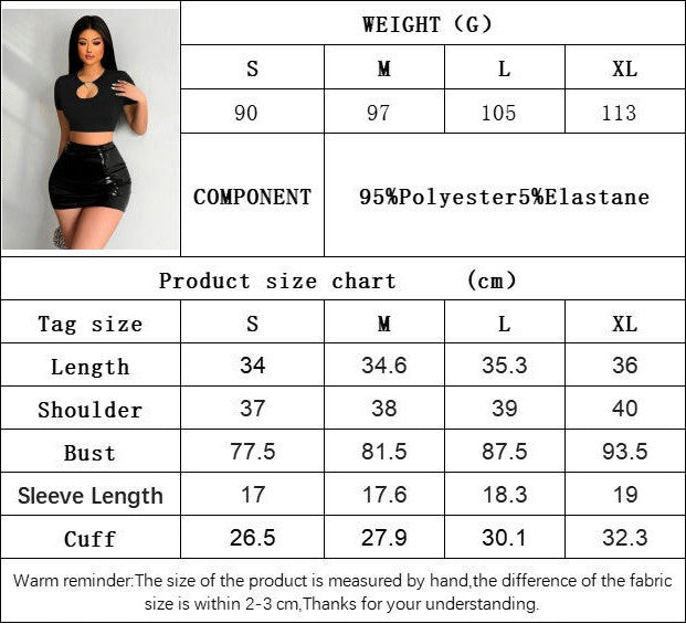 Women's Cut Out T-Shirt Crew Neck Short Sleeve Slim Fit Casual Crop Top