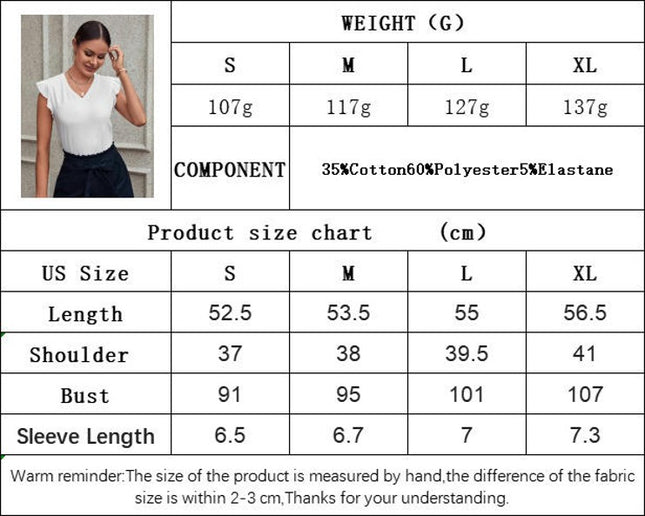 Womens Summer Tops Ruffle Cap Sleeve Tops V Neck Slim Fit T-Shirts