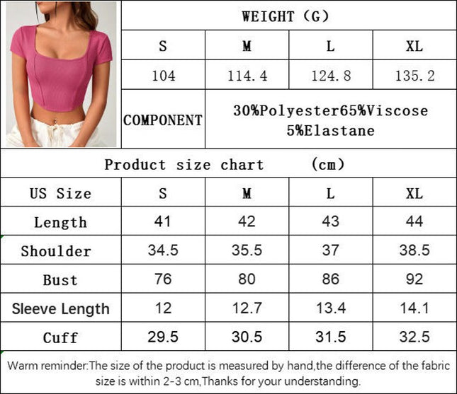Women's Basic Crop Top Square Neck Ribbed Knit Short Sleeve Slim Fit T-Shirt