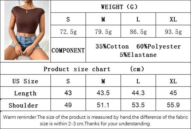 Women's Solid Twist Back Round Neck Short Sleeve Backless Crop Top