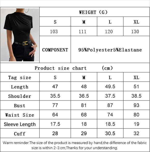 Women's Casual Tops Short Sleeve Slim Fit High Neck Slim Fit T Shirts