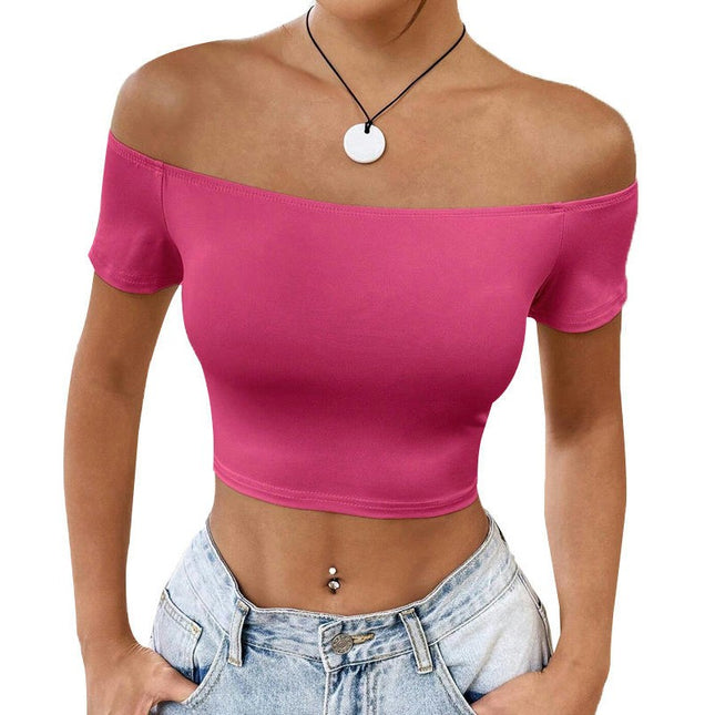 Women's Summer Off Shoulder Crop Top Short Sleeve Slim Fit T-Shirt