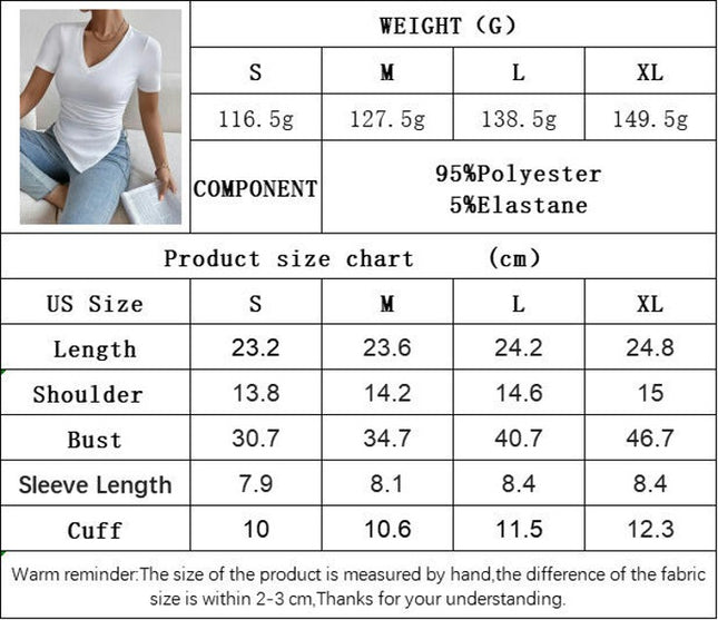 Women's Slim Fit T Shirts V Neck Short Sleeve Asymmetrical Hem Ruched Top