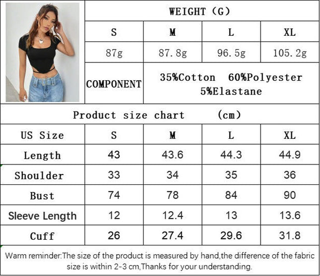 Womens Square Neck Short Sleeve Crop Top Slim Fit Sexy Ribbed Tie Summer T Shirts