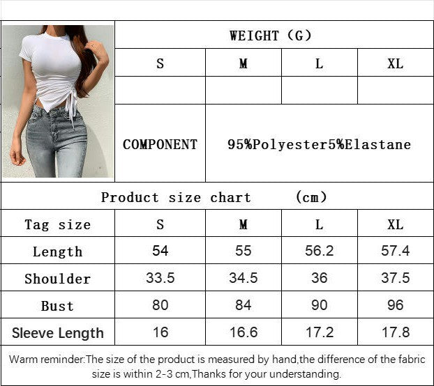 Women's Round Neck Drawstring Ruched Short Sleeve Crop Tops Asymmetrical Hem Shirt