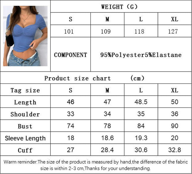 Women's Summer Sweetheart Neck Crop Top Short Sleeve Ruched Slim Fit T Shirt