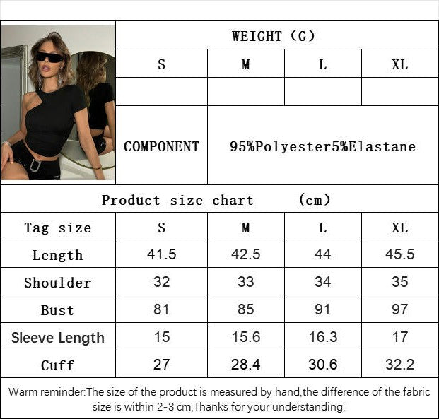 Women's Short Sleeve Summer Crop Tops One Shoulder Slim Fit T Shirts