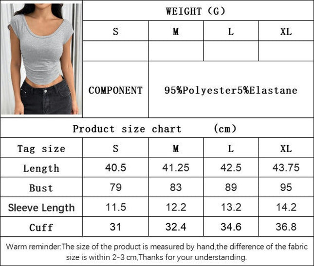 Womens Short Sleeve Scoop Neck Basic Crop Top Summer Ruched Slim Fit T Shirt