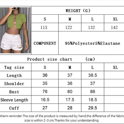 Women's Short Sleeve Round Neck Crop Top Summer Slim Fit Cut Out T-Shirt
