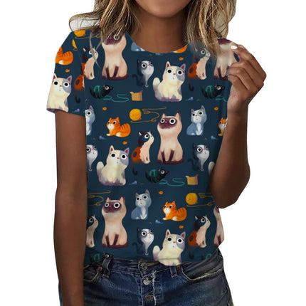 Womens Casual Crew Neck Short Sleeve Tops Fashion Print Blouses