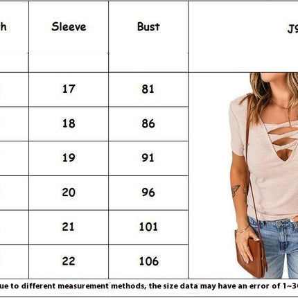 Women's Sexy Cut Out V Neck T Shirts Short Sleeve Summer Slim Fit Tops