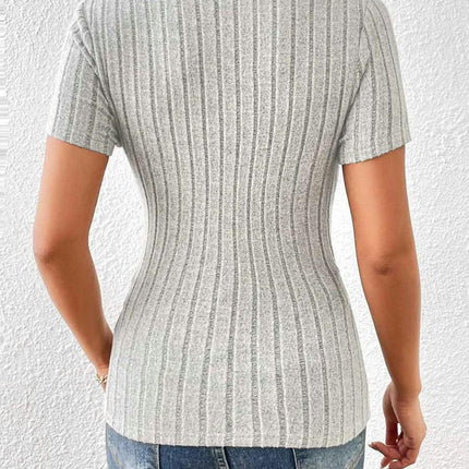 Women's Summer Deep V Neck Short Sleeve T-Shirts Knit Slim Fitted Casual Basic Top