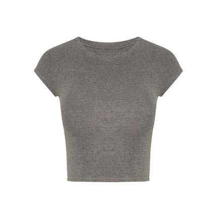 Women Crop Tops Crew Neck Short Sleeve Tight T Shirts Summer Casual Tee