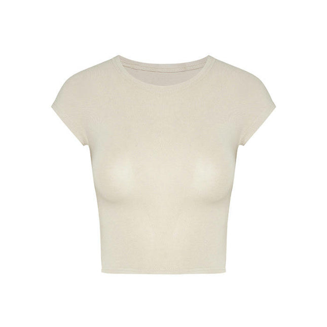 Womens Basic T-Shirts Round Neck Short Sleeve Crop Tops Summer Slim Fit Tees
