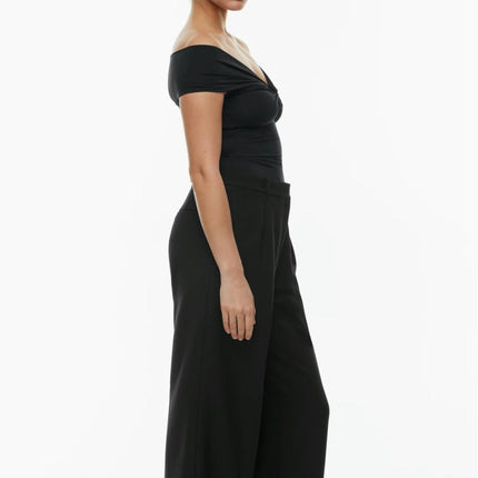 Women's Off Shoulder Twist Front Short Sleeve Tops Casual Slim Fit Tee Shirts