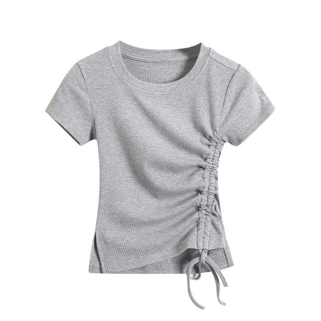 Women's Short Sleeve Crop T Shirts Crew Neck Slim Fit Drawstring Going Out Tops