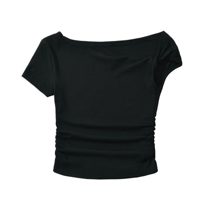 Womens Summer Scoop Neck T Shirt Twist Short Sleeve Slim Fit Crop Top