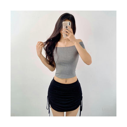 Womens Basic Short Sleeve Vogue Fitted Off The Shoulder Cute Crop Tops