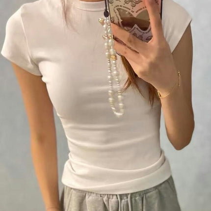 Womens Basic Short Sleeve Crew Neck T Shirt Slim Fit Tees Summer Going Out Top