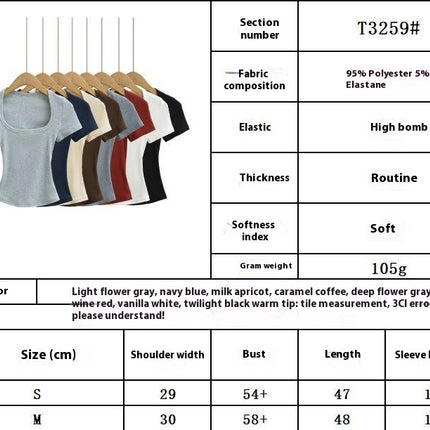 Women Going Out Scoop Neck Short Sleeve Crop Tops Ribbed Slim Fit T Shirts