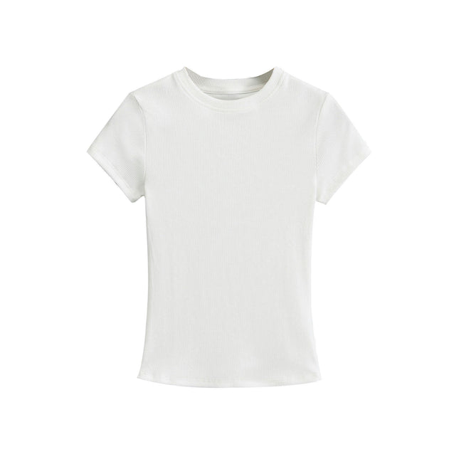 Womens Summer Short Sleeve Slim Fit Tshirt Round Neck Ribbed Tops