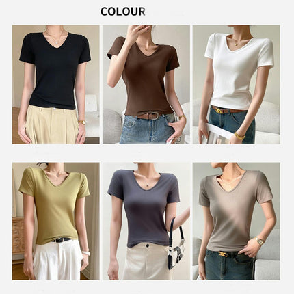 Women Slim Fit Basic Tees Casual Short Sleeve V Neck Summer T Shirts Tops