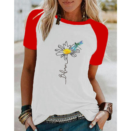 Women's T-Shirt Short Sleeve Crewneck Floral Graphic Tees Summer Print Casual Tops