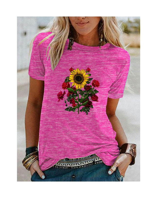 Graphic Print T Shirt Women Crewneck Summer Short Sleeve Shirts Top