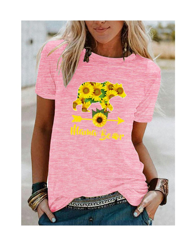 Women's Graphic Print Tops Casual Short Sleeve Summer Crew Neck T Shirt