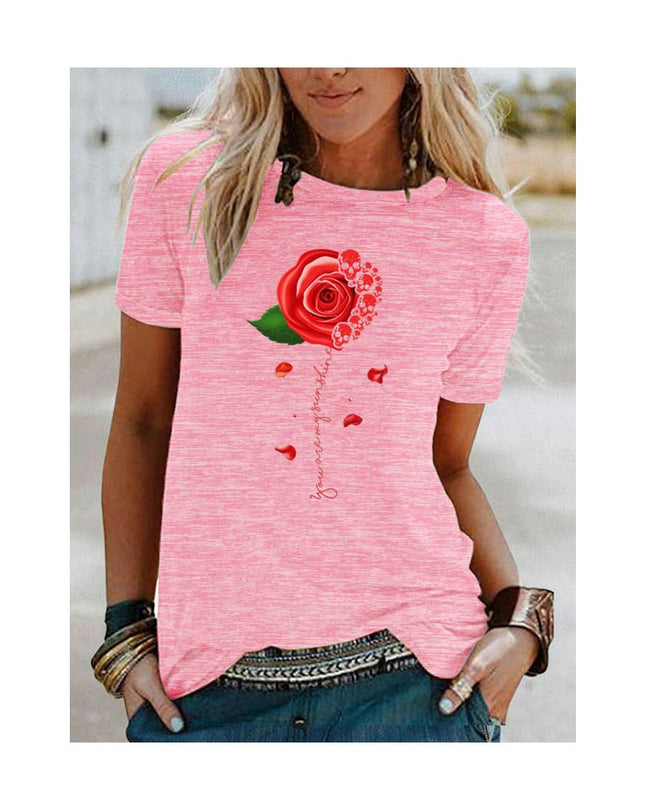 Womens Casual Tshirt Floral Graphic Tees Crew Neck Summer Short Sleeve Tops