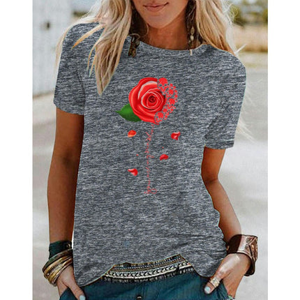 Womens Casual Tshirt Floral Graphic Tees Crew Neck Summer Short Sleeve Tops