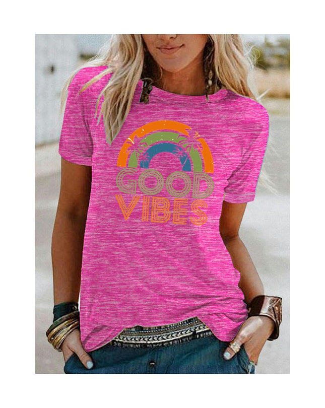 Womens Summer Round Neck Shirt Funny Letter Printed Graphic Short Sleeve Tee Tops