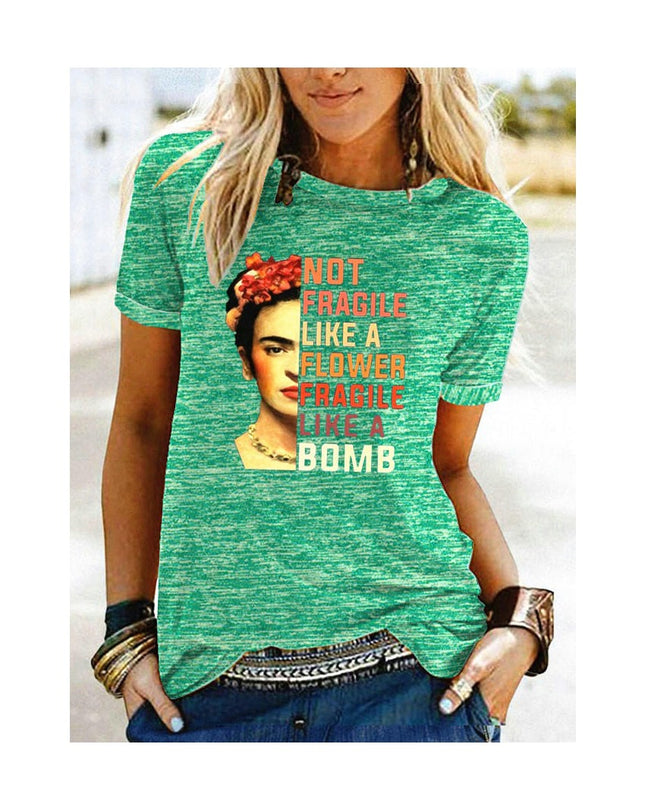 Women's Round Neck Summer Casual Tops Printed Short Sleeves Graphic T-Shirt