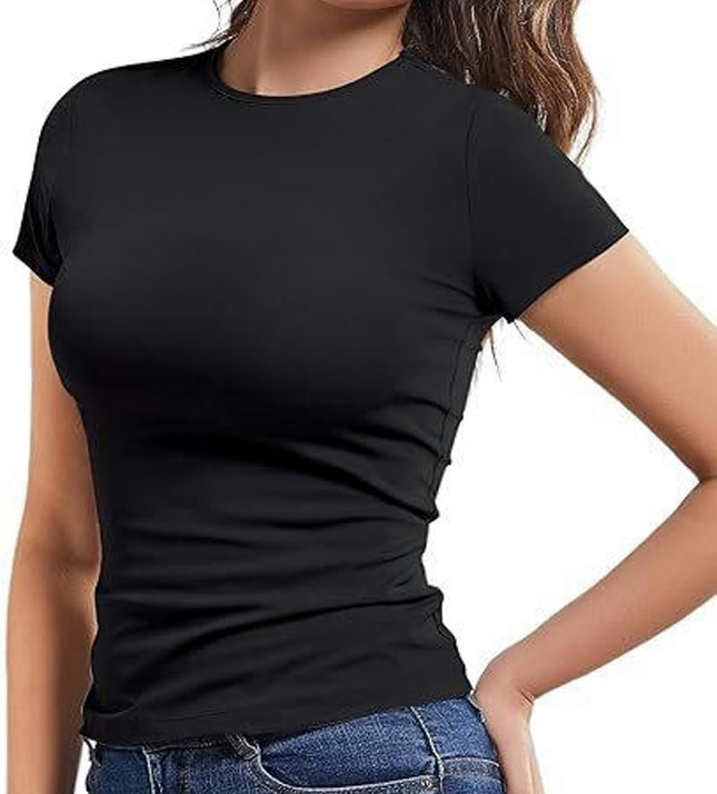 Women's Basic Slim Fit Crop Tops Tee Short Sleeve Round Neck T-Shirt
